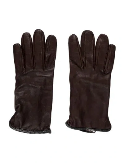 Pre-owned Brunello Cucinelli Leather Winter Gloves In Brown