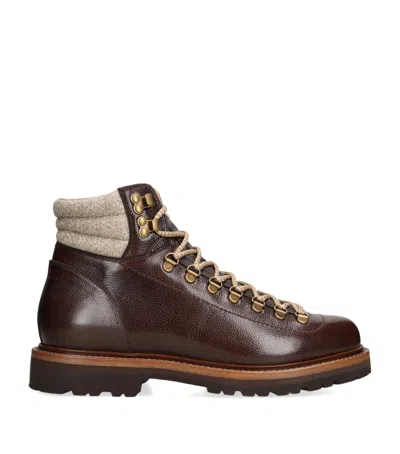 Brunello Cucinelli Leather Wool-trim Mountain Boots In Brown