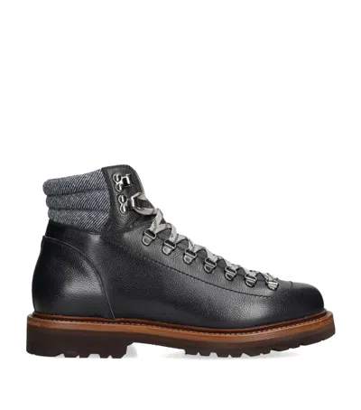 Brunello Cucinelli Leather Wool-trim Mountain Boots In Navy