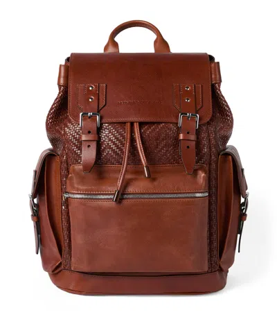 Brunello Cucinelli Leather Woven Backpack In Brown