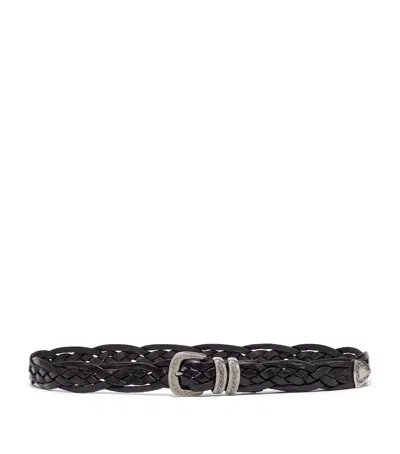 Brunello Cucinelli Leather Woven Belt In Black