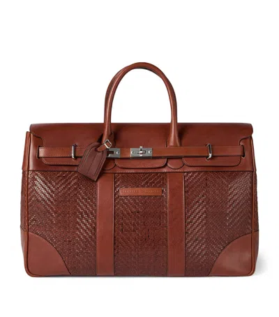 Brunello Cucinelli Leather Woven Holdall In Brown