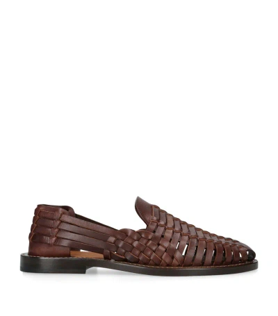Brunello Cucinelli Leather Woven Loafers In Brown