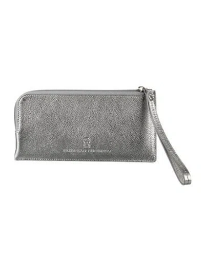 Pre-owned Brunello Cucinelli Leather Wristlet In Silver
