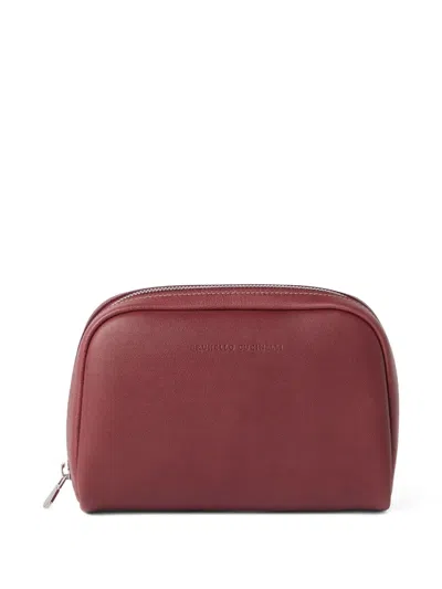 Brunello Cucinelli Leather Zip-top Wash Bag In Red
