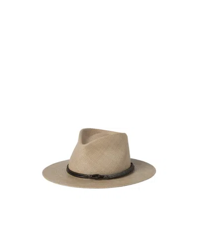 Brunello Cucinelli Leather-band Straw Fedora In Brown