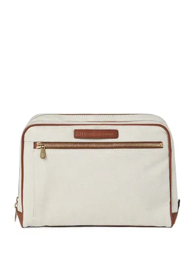 Brunello Cucinelli Leather-trim Canvas Pouch In White