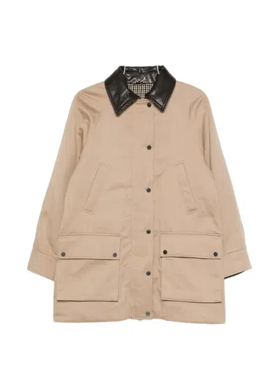 Brunello Cucinelli Leather-trim Coat In Neutral