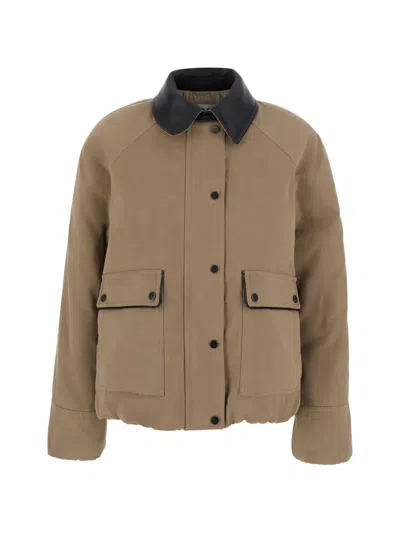 Brunello Cucinelli Leather-trim Panelled Jacket In Brown