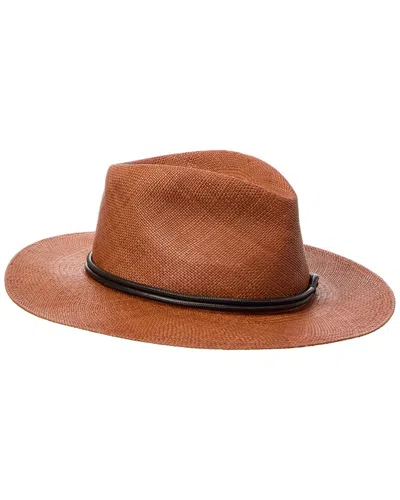 Brunello Cucinelli Leather-trim Straw Hat In Brown