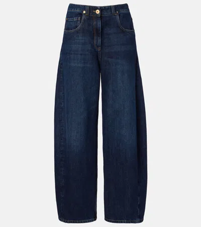 Brunello Cucinelli Logo Patch Wide Leg Pants In Blue