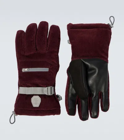 Brunello Cucinelli Leather-trimmed Cotton Corduroy Ski Gloves In Burgundy