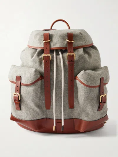 Brunello Cucinelli Leather-trimmed Flannel Backpack In Green