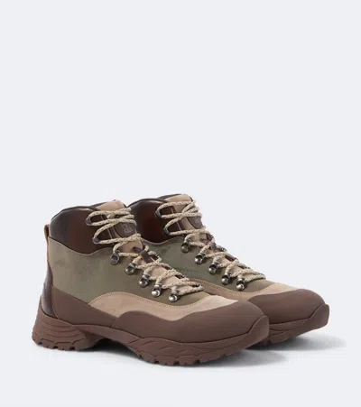 Brunello Cucinelli Paneled Suede And Leather-trimmed Rubber Hiking Boots In Brown