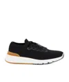 Brunello Cucinelli Cotton Knit And Semi-polished Calfskin Runner Sneakers In Black
