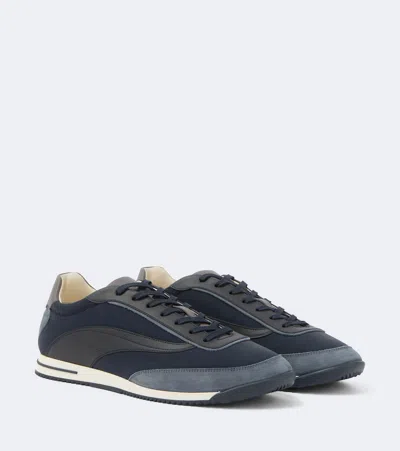 Brunello Cucinelli Blue Suede Leather Athletic Sneakers In Animal Print