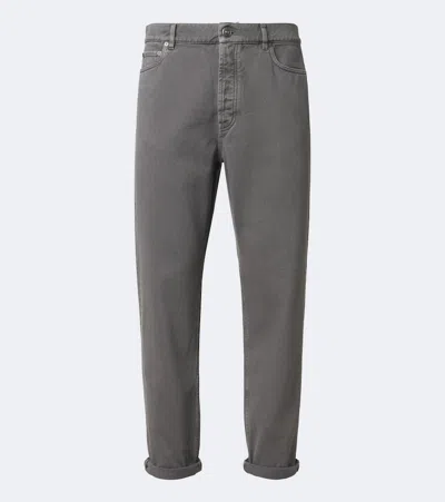 Brunello Cucinelli Leather-trimmed Straight Jeans In Gray
