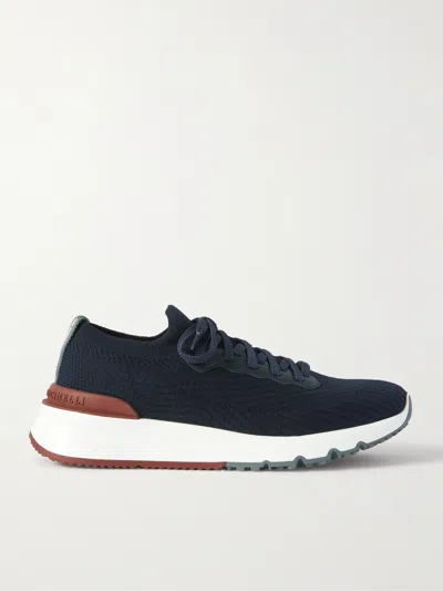Brunello Cucinelli Runners In Cotton Knit And Semi-glossy Calf Leather In Black
