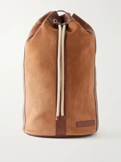 Brunello Cucinelli Leather-trimmed Suede Backpack In Brown