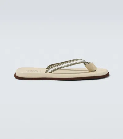 Brunello Cucinelli Leather-trimmed Thong Sandals In Multi