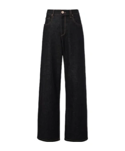 Brunello Cucinelli Leather-trimmed Wide-leg Jeans In Black