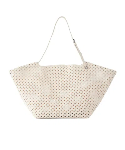Brunello Cucinelli Leather-trimmed Woven Shoulder Bag In Neutral