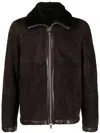 BRUNELLO CUCINELLI BROWN SHEARLING-TRIM LEATHER JACKET