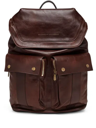 Brunello Cucinelli Leather Backpack In Burgundy