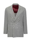 Brunello Cucinelli Double-breasted Grey Blazer With Pinstripe Pattern