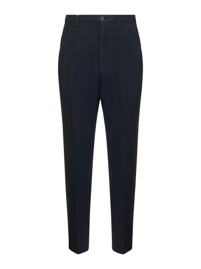 Brunello Cucinelli Men Leisure Fit Blue Comfort Linen Canvas Trousers