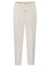 Brunello Cucinelli Leisure Fit Cotton Gabardine Trousers With Drawstring And Double Darts In White
