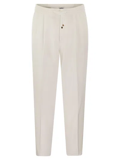 BRUNELLO CUCINELLI LEISURE FIT COTTON GABARDINE TROUSERS WITH DRAWSTRING AND DOUBLE DARTS