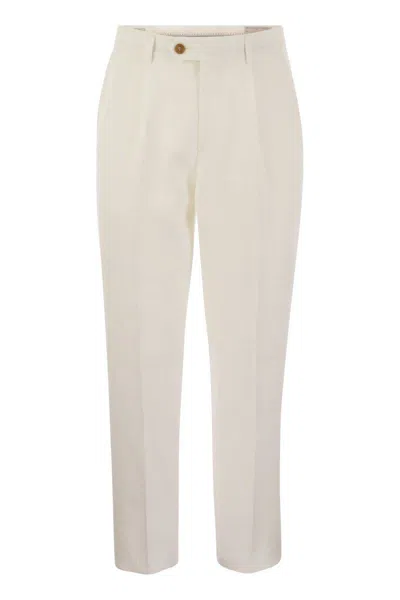 Brunello Cucinelli Leisure Fit Linen Trousers With Darts In Cream