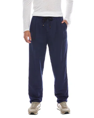 Brunello Cucinelli Leisure Fit Pleated Linen-blend Pant In Blue