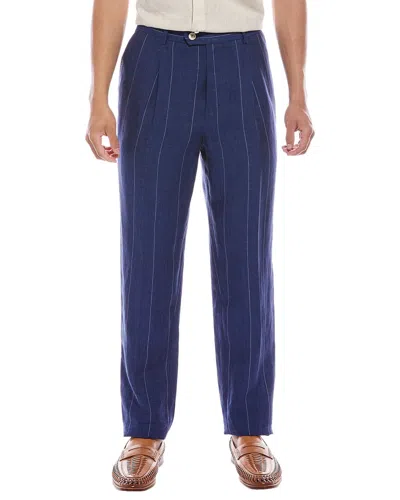 Brunello Cucinelli Leisure Fit Pleated Linen Pant In Blue