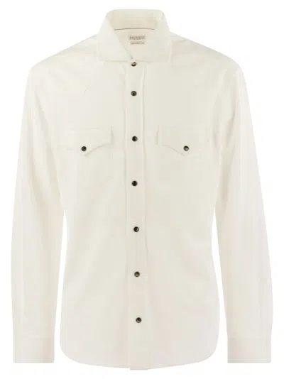 Brunello Cucinelli Leisure Fit Shirt With Press Studs, Epaulettes And Pockets In White