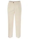 Brunello Cucinelli Leisure Fit Trousers In Garment Dyed Cotton Corduroy With Double Darts In White