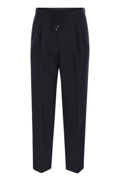 BRUNELLO CUCINELLI BRUNELLO CUCINELLI LEISURE FIT TROUSERS IN LINEN AND COTTON GABARDINE WITH DRAWSTRING AND DOUBLE DAR