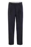 Brunello Cucinelli Leisure Fit Trousers In Virgin Wool Flannel With Double Darts In Black