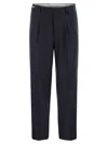 Brunello Cucinelli Leisure Fit Trousers In Virgin Wool Flannel With Double Darts In Black