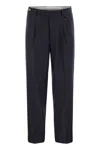 Brunello Cucinelli Leisure Fit Trousers In Virgin Wool Flannel With Double Darts In Black