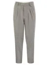 Brunello Cucinelli Men Leisure Fit Trousers In Virgin Wool Flannel With Double Darts In Pearl