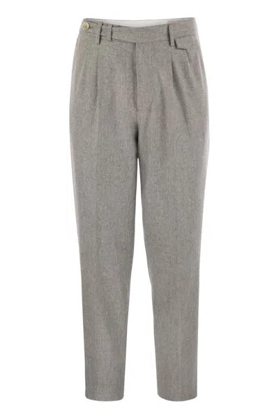 Brunello Cucinelli Leisure Fit Trousers In Virgin Wool Flannel With Double Darts In Pearl