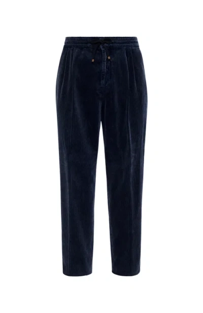 Brunello Cucinelli Leisure Fit Trousers With Drawstring In Blue
