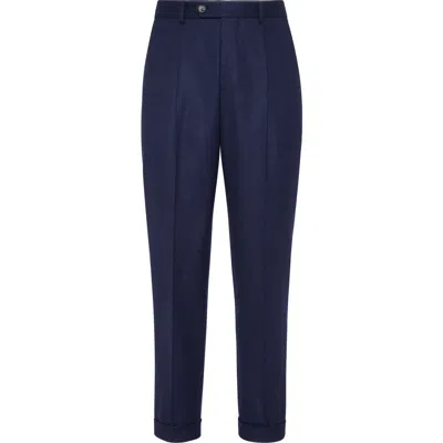 Brunello Cucinelli Leisure Fit Trousers With Pleats In Blue