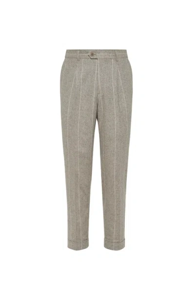 Brunello Cucinelli Leisure Fit Trousers With Pleats In Neutral