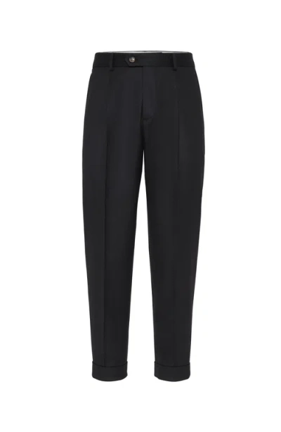 Brunello Cucinelli Tapered-leg Wool Trousers In Black