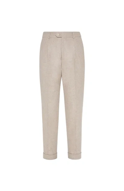 Brunello Cucinelli Leisure Fit Trousers With Pleats In Neutral