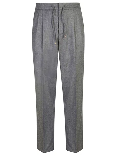 Brunello Cucinelli Leisure Fit Wool Flannel Pants With Drawstring And Double Pleats In Black