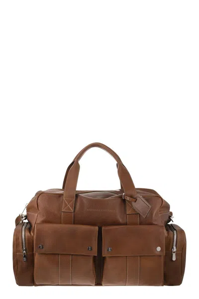 Brunello Cucinelli Leisure Handbag In Calfskin With Grain In Brown
